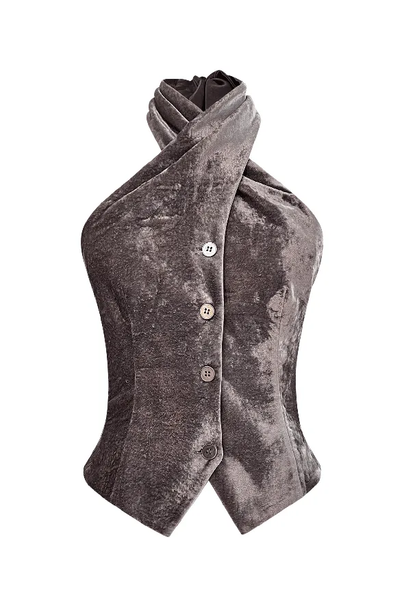 Sleek Steel Velvet Waistcoat