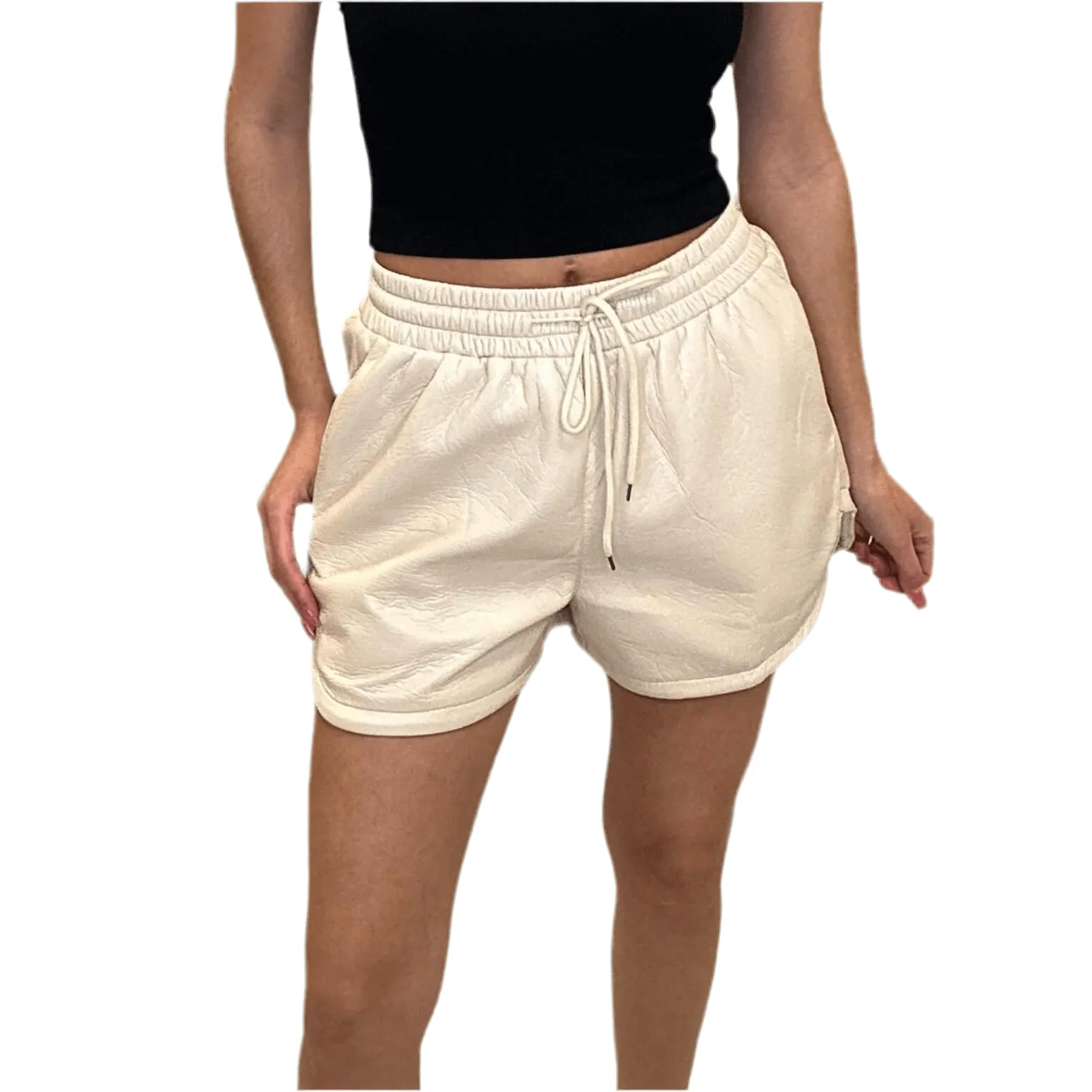 Soft Faux Leather Shorts - Cream