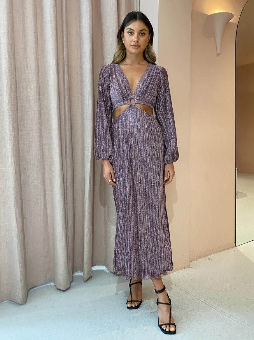 Suboo Ana Balloon Sleeve Maxi Dress in Pink Metallic