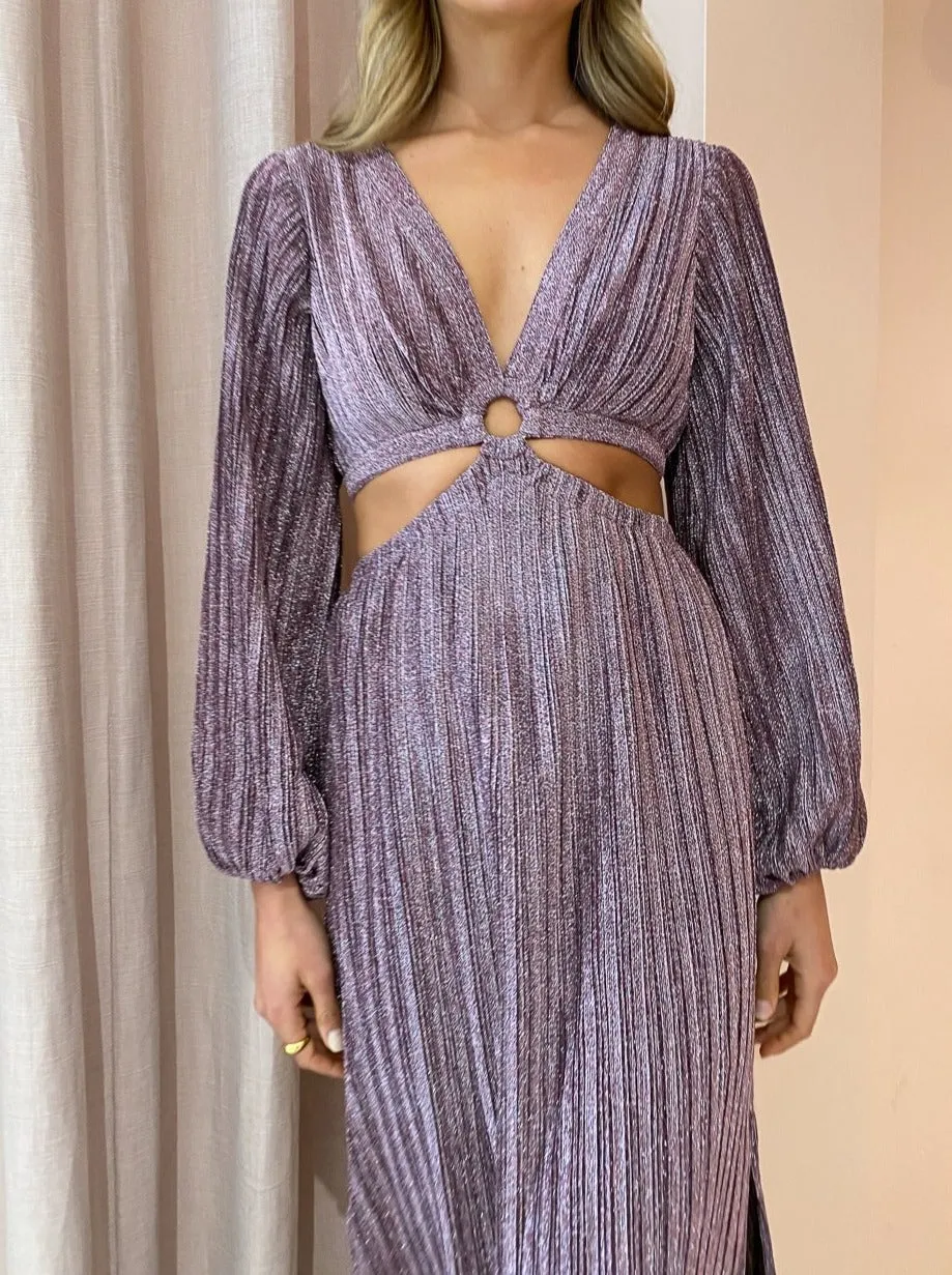 Suboo Ana Balloon Sleeve Maxi Dress in Pink Metallic