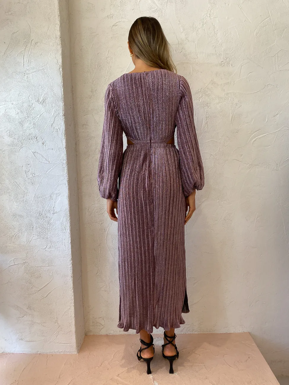 Suboo Ana Balloon Sleeve Maxi Dress in Pink Metallic