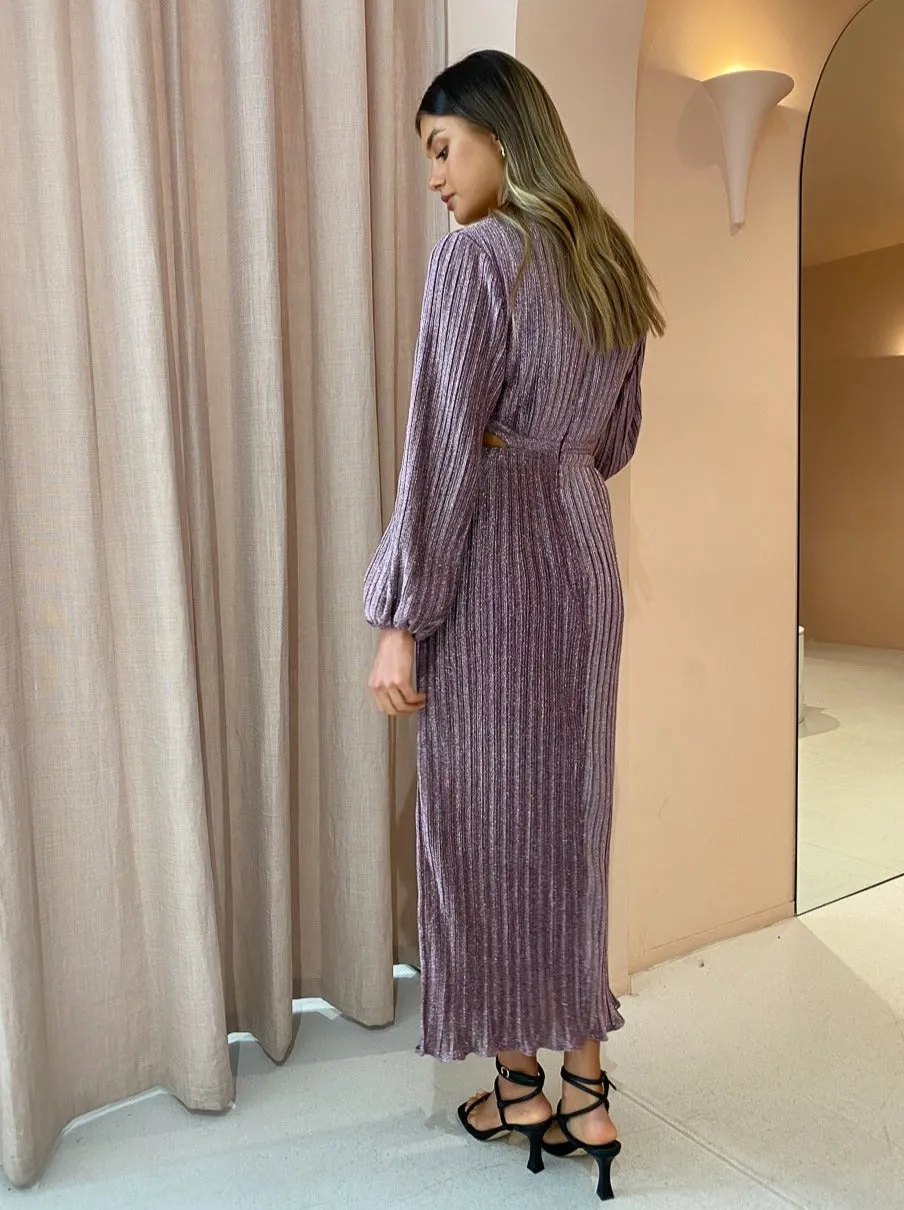 Suboo Ana Balloon Sleeve Maxi Dress in Pink Metallic