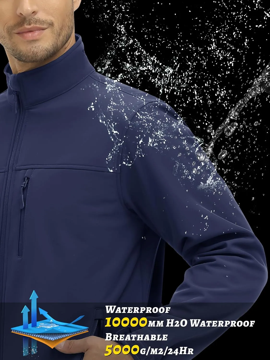 TACVASEN Men's Lightweight Softshell Jacket Fleece Lined Waterproof Tactical Soft Shell Rain Coats Windbreaker Outdoor