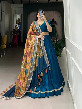 Teal Blue Chinnon Silk Lehenga Choli