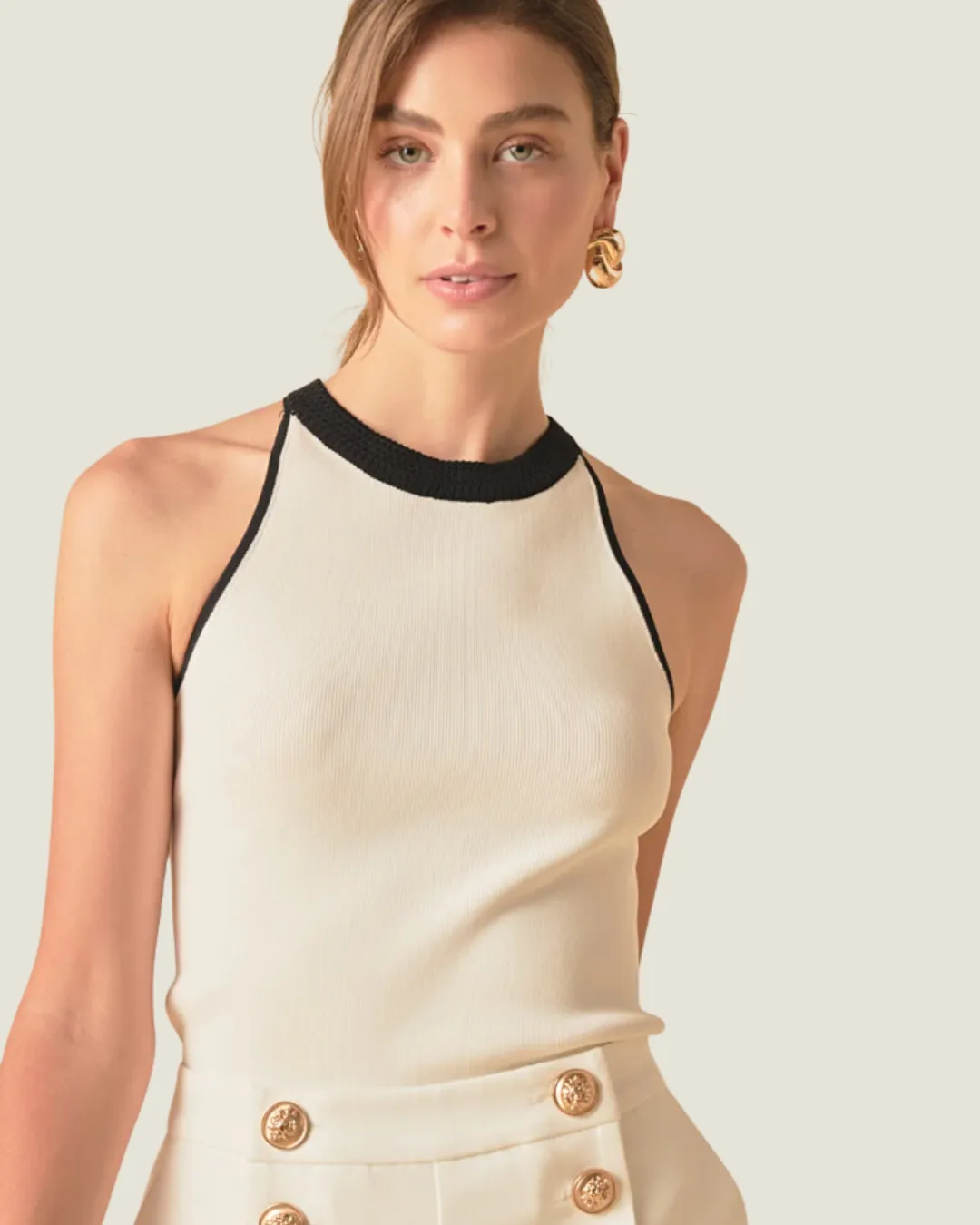 The Sherri: Contrast Halter Neck Top