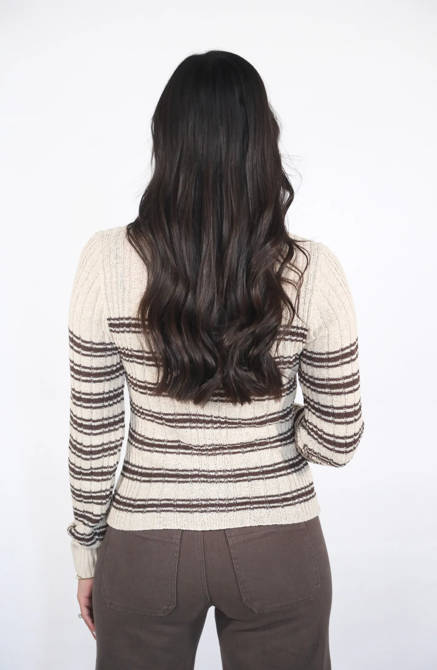 Think It Through Beige Striped Cardigan Sweater