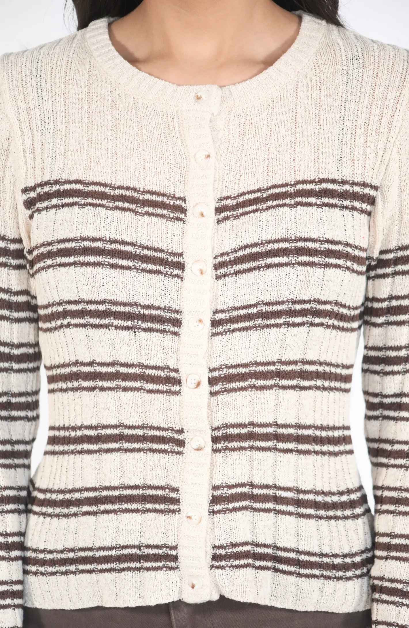 Think It Through Beige Striped Cardigan Sweater