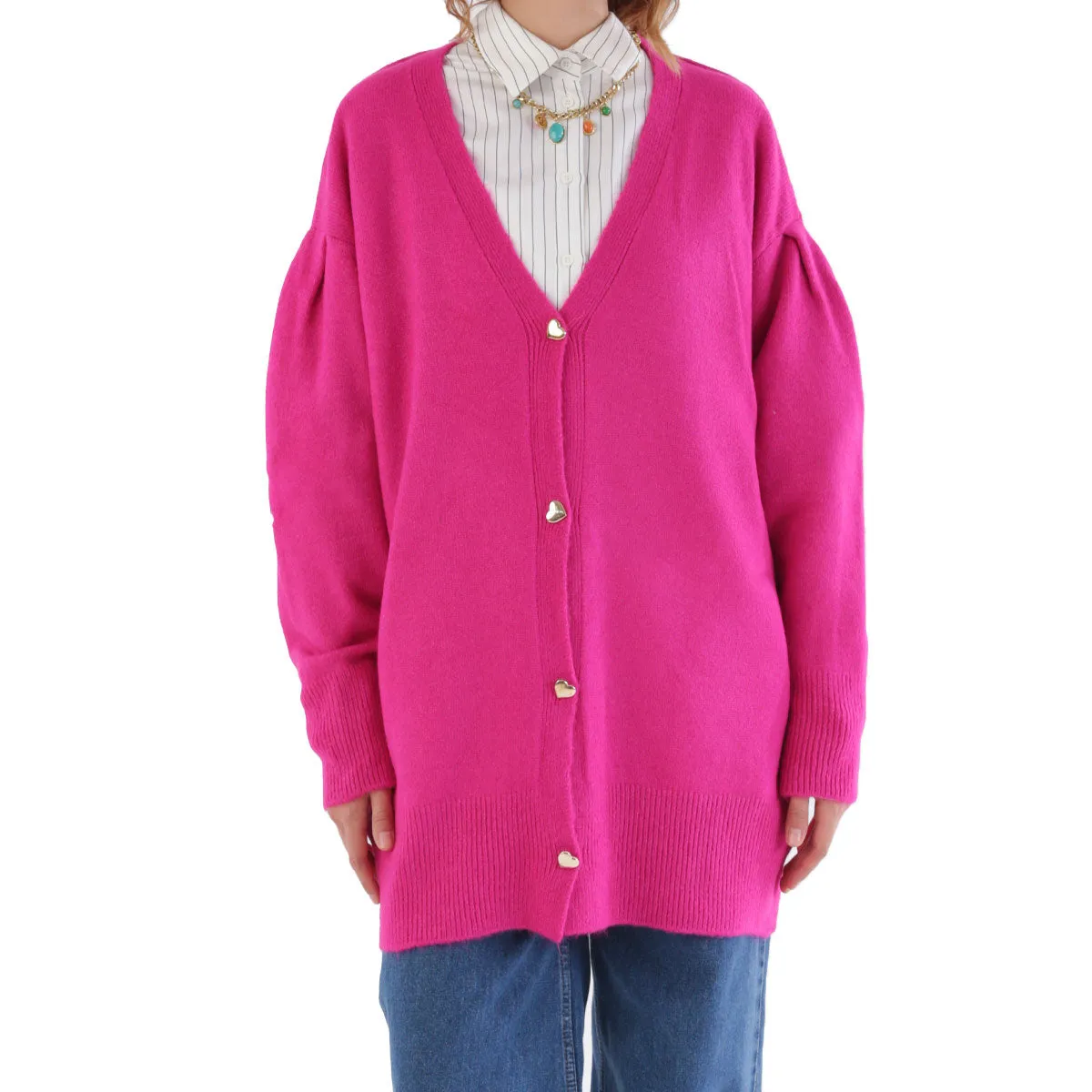 TLD Women Allday Fuchsia Heart Buttoned Knit Cardigan - Zwickau