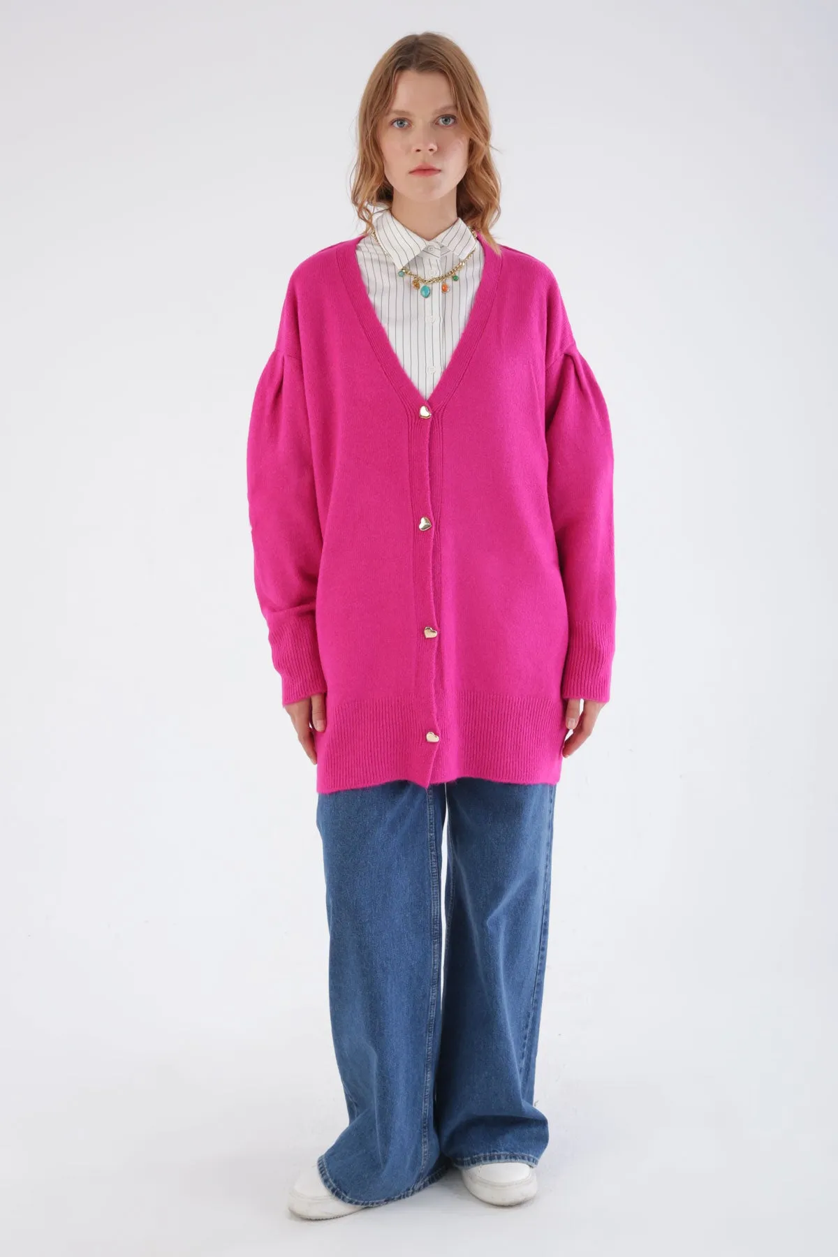 TLD Women Allday Fuchsia Heart Buttoned Knit Cardigan - Zwickau