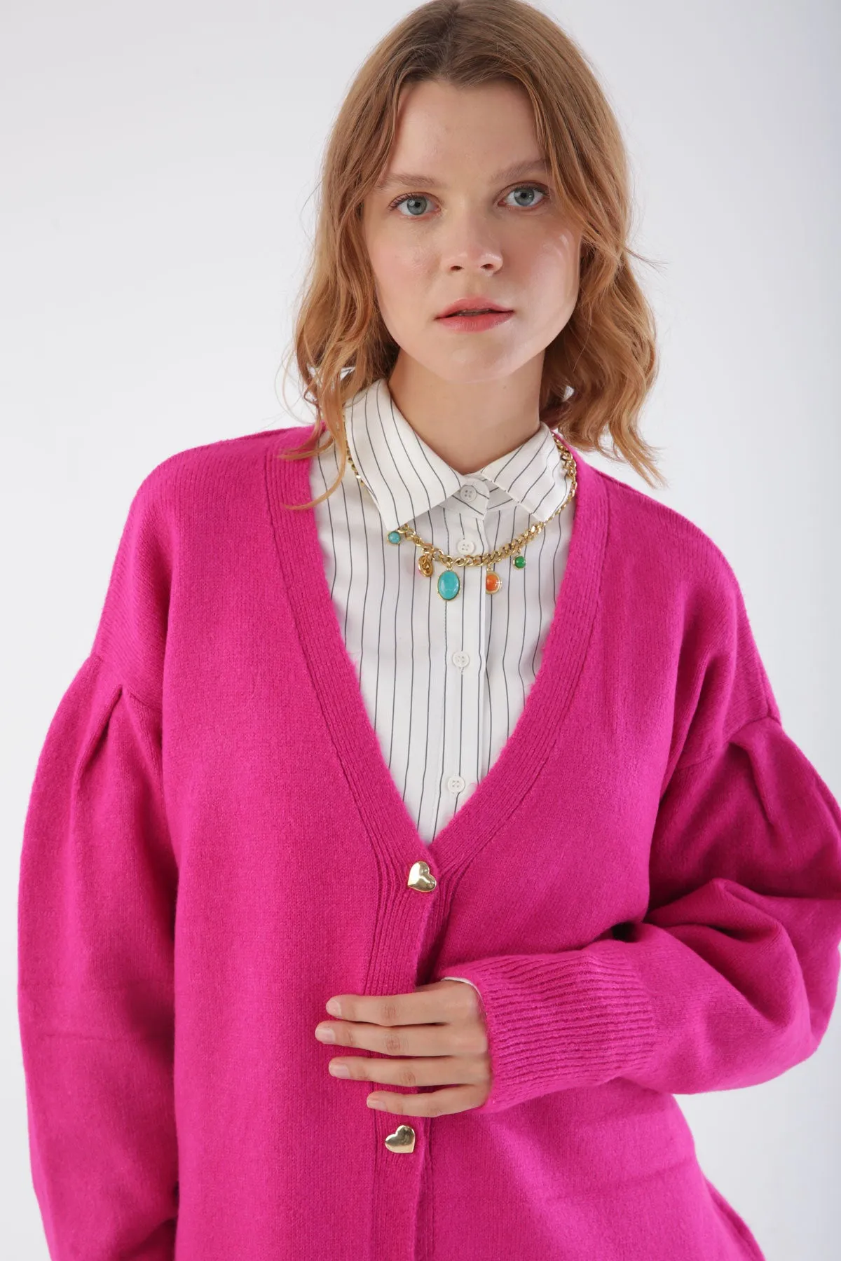 TLD Women Allday Fuchsia Heart Buttoned Knit Cardigan - Zwickau