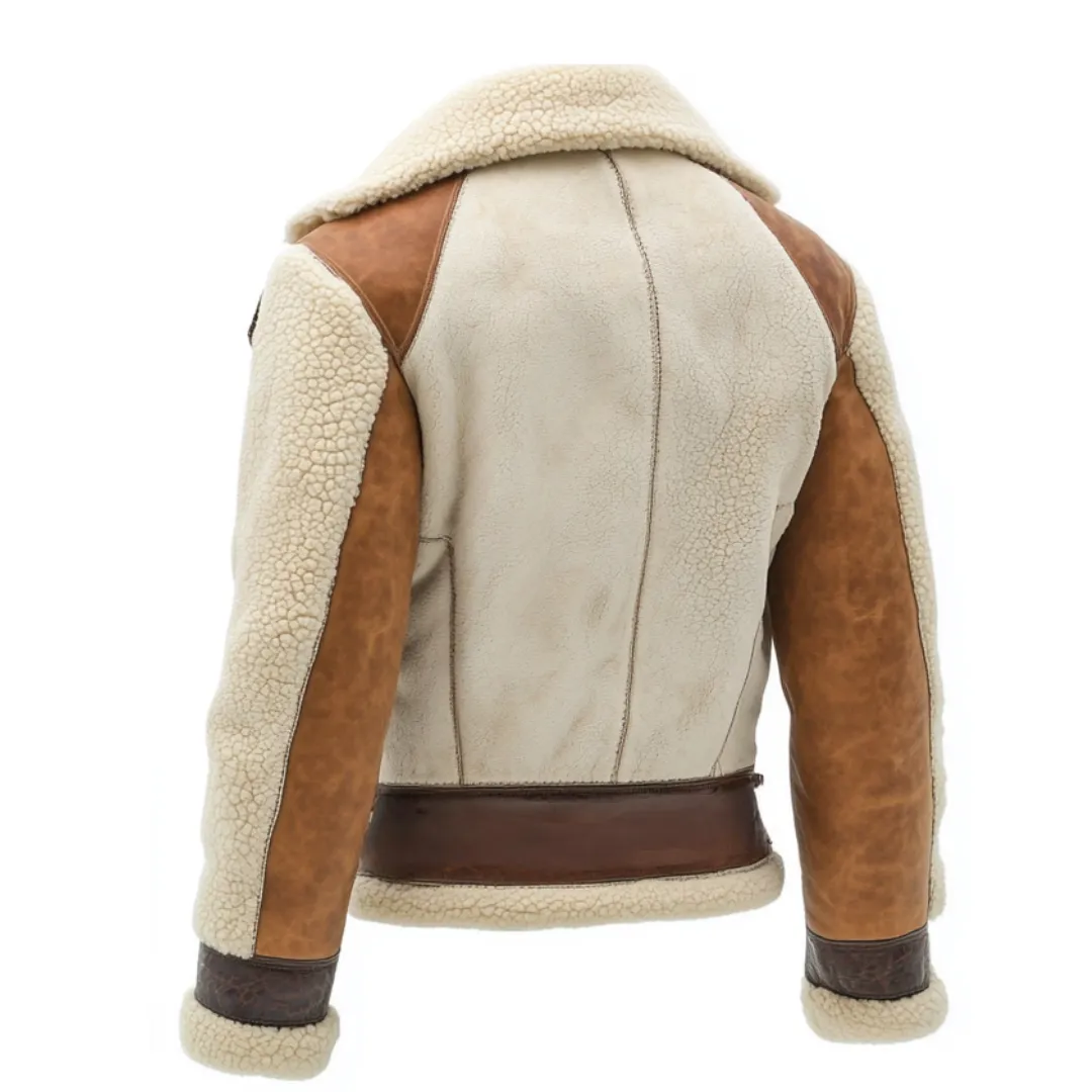 Two-Tone Shearling Aviator Jacket - Crafted from Premium Leather | El Zoro