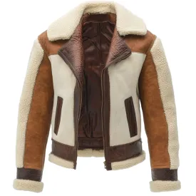Two-Tone Shearling Aviator Jacket - Crafted from Premium Leather | El Zoro