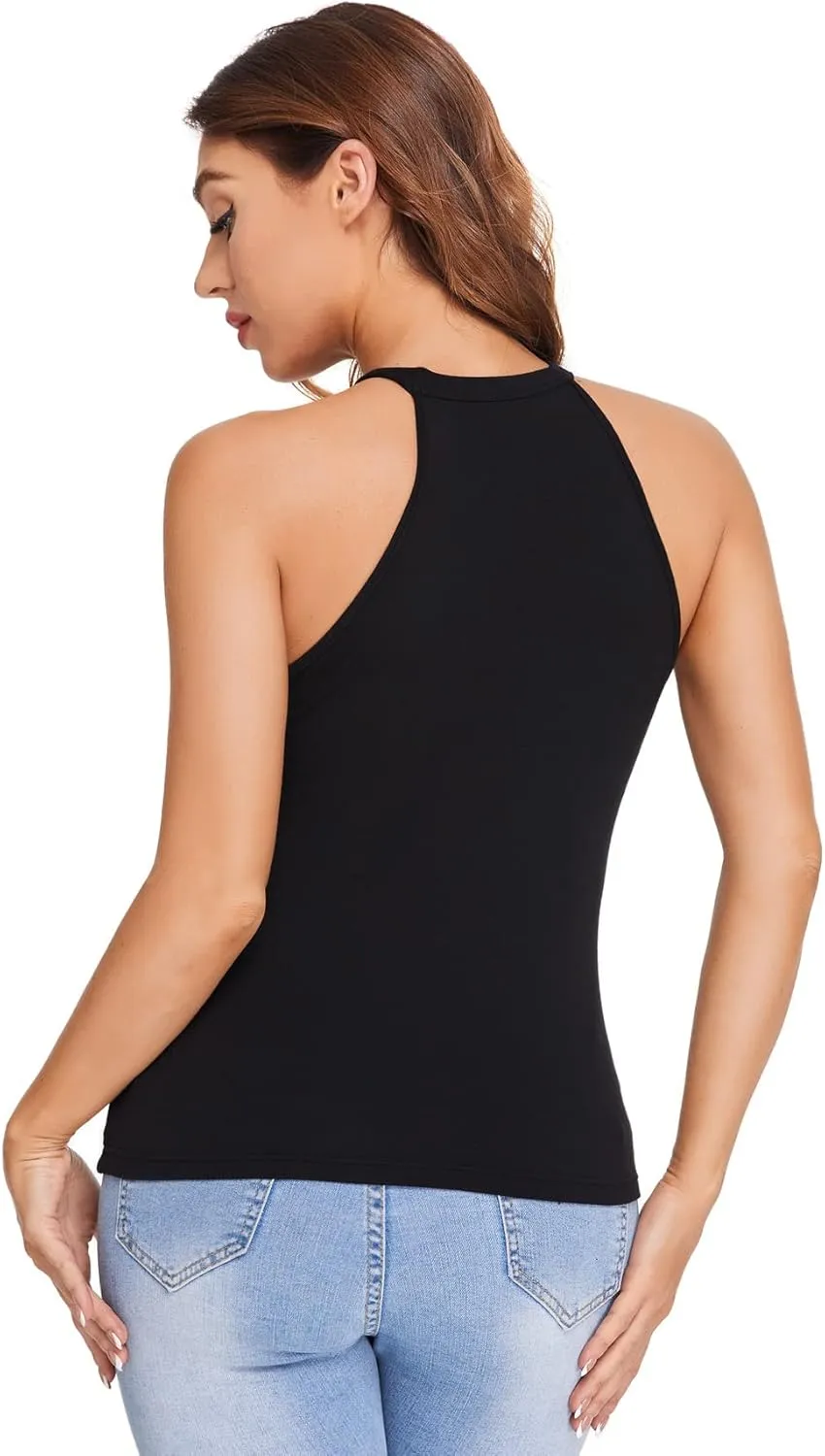 Verdusa Women's Sheer Contrast Mesh Sleeveless Slim Fitted Halter Top