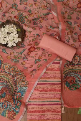 Vibrant Orange Digital Printed Linen Three Piece Suit Set