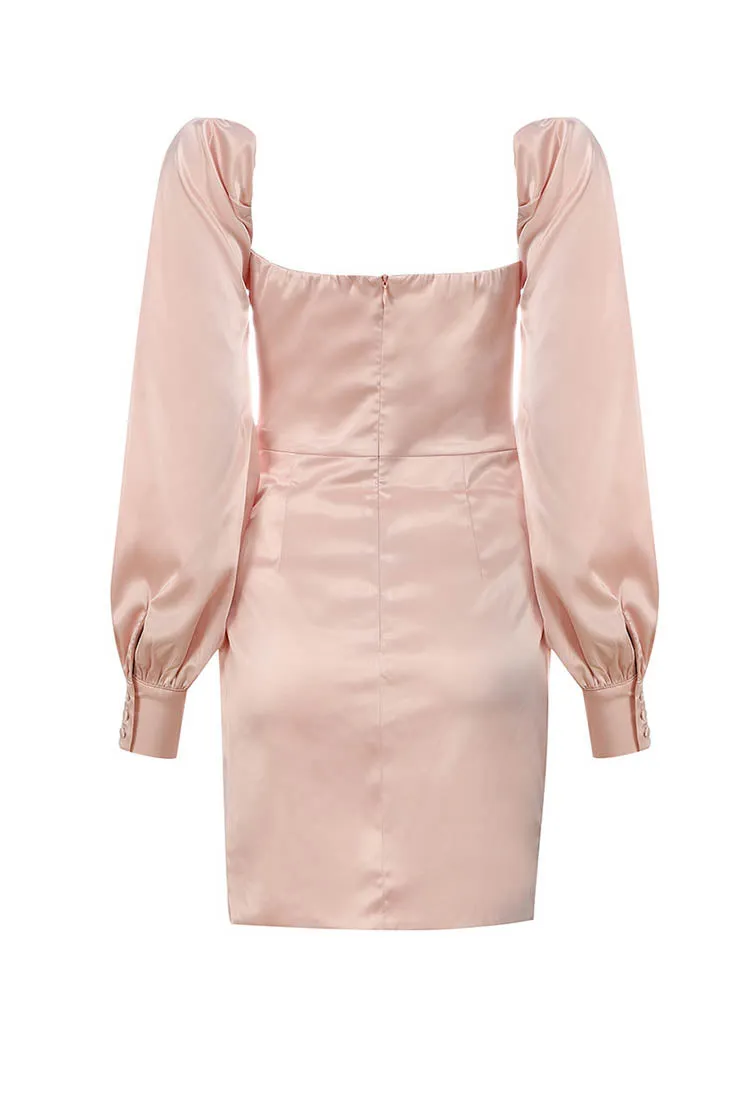Vintage Puff Sleeves Square Neck Mini Bodycon Dress