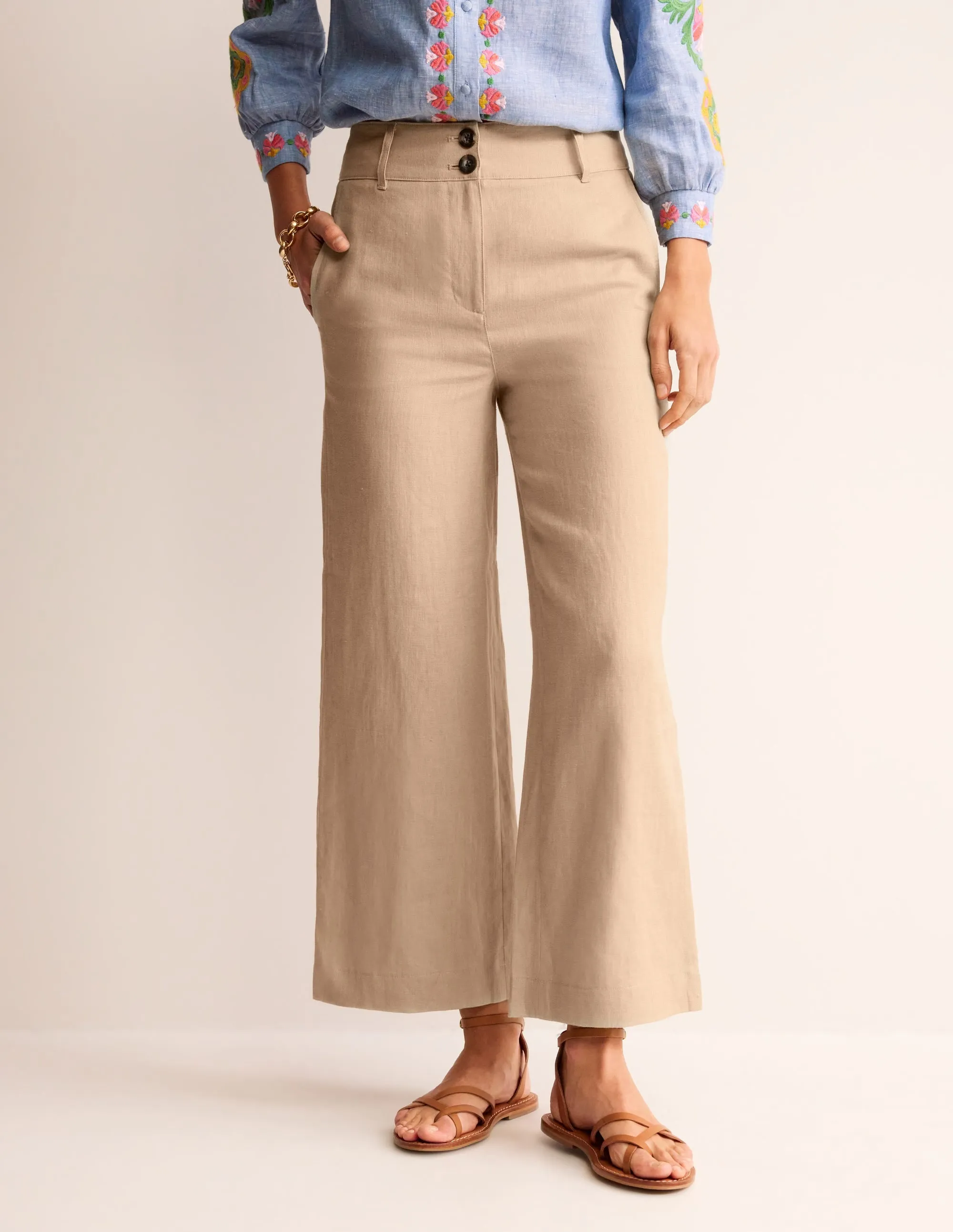 Westbourne Linen Crop Trousers-Neutral