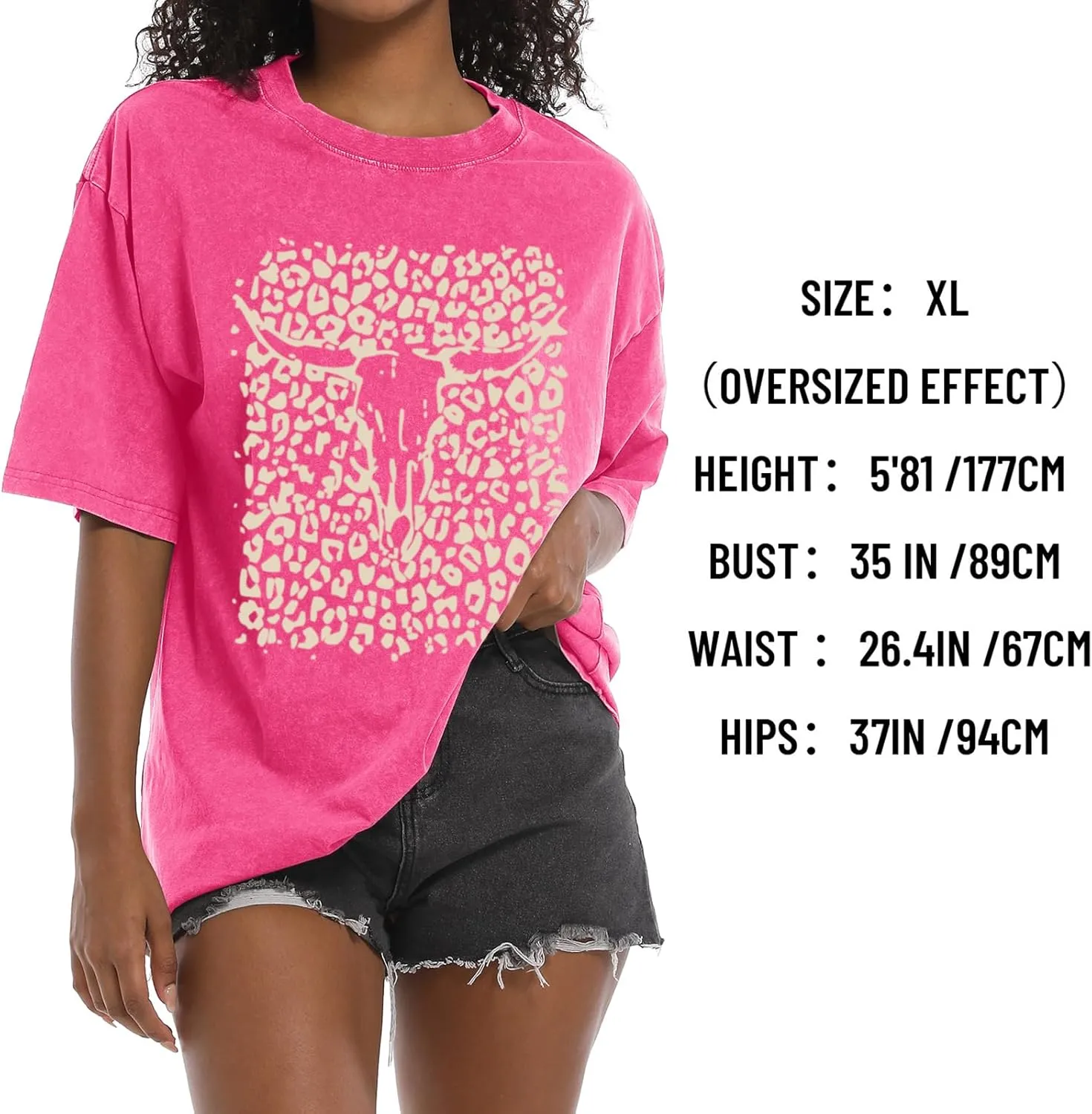 Western Cow Skull Shirts for Women Boho Cowgirl Shirt Vintage Acid Wash Tshirt Oversize Rodeo Graphic Tee Country Top