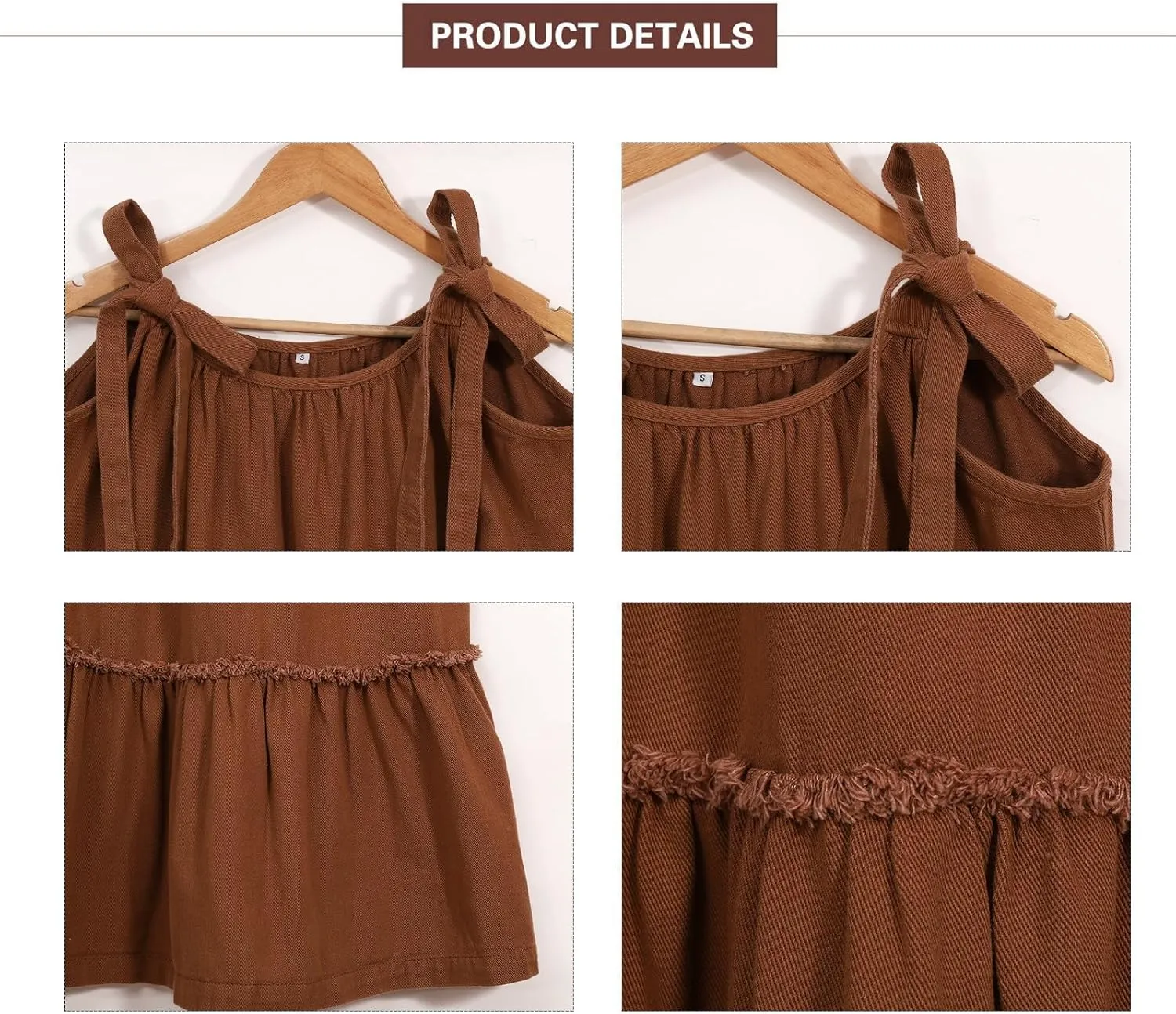 Women Denim Cami Dress Tie Shoulder Ruffle Hem Short Dresses Babydoll Wash Jean Sundress with Pocket
