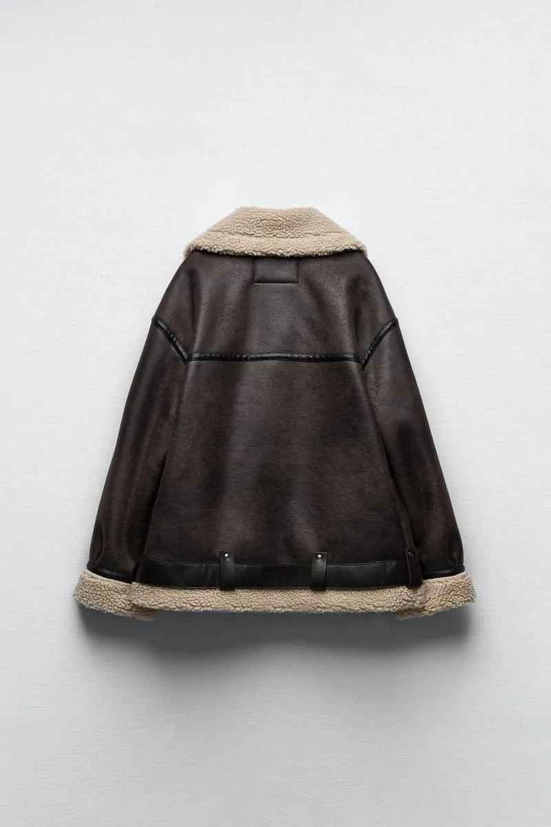 Women's Brown Sherpa Lined Aviator Leather Jacket