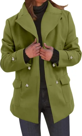 Women's Elegant Blazers Single Breasted Coat 2024 Winter Mid Woolen Overcoat Work Office Pea Jackets Overcoats