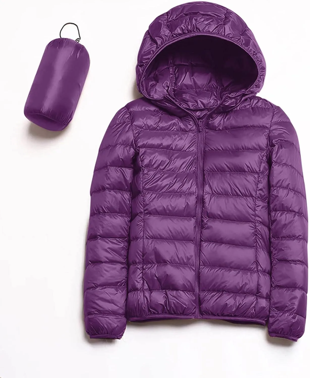 Womens Puffer Jacket Packable Down Jackets Winter Warm Lightweight Short Down Coat Full Zip Hooded Slim Fit Outwear