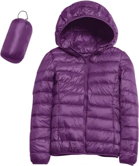 Womens Puffer Jacket Packable Down Jackets Winter Warm Lightweight Short Down Coat Full Zip Hooded Slim Fit Outwear