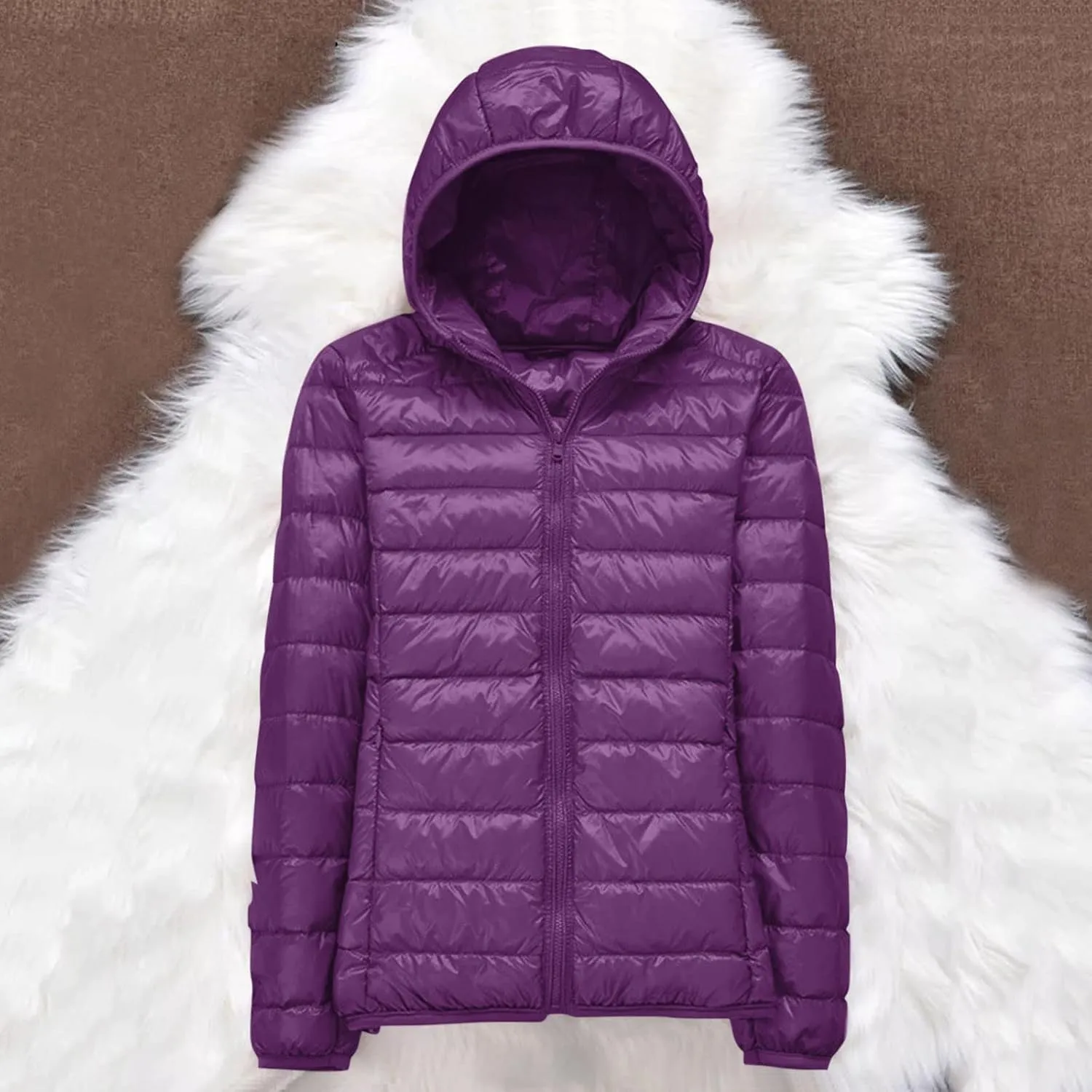 Womens Puffer Jacket Packable Down Jackets Winter Warm Lightweight Short Down Coat Full Zip Hooded Slim Fit Outwear