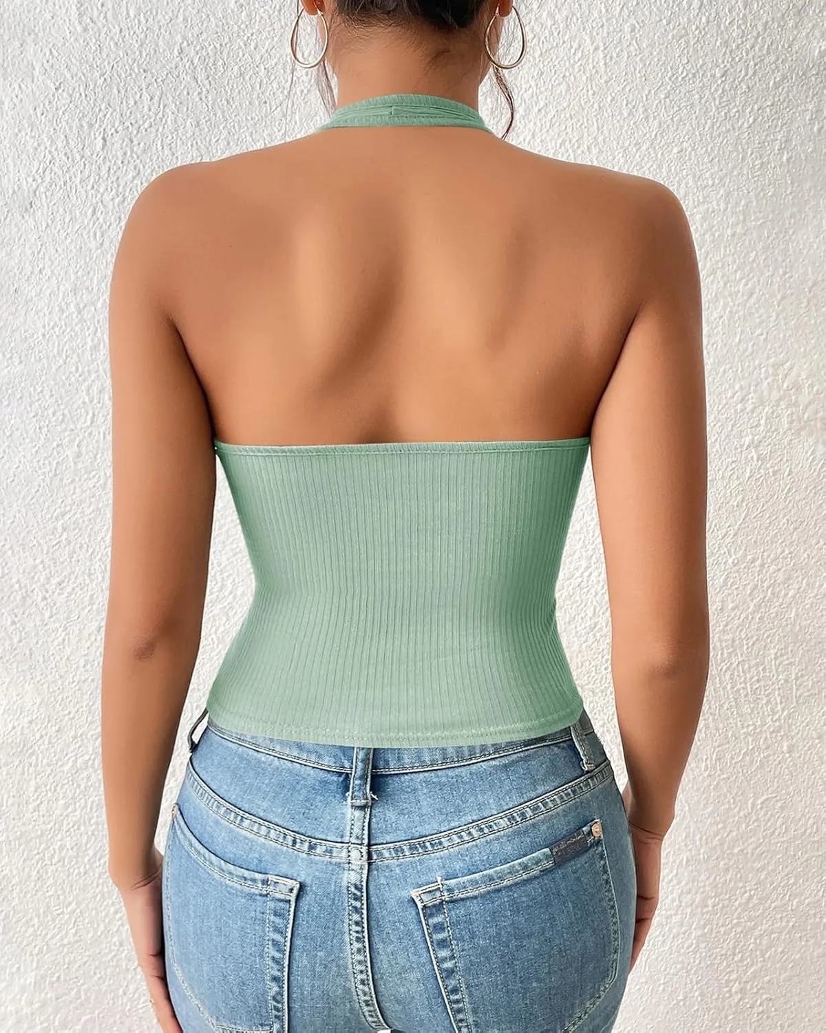 Womens Sexy Tank Tops Halter V Neck Sleeveless Wrap Shirts Asymmetrical Basic Tees Tops Blouses