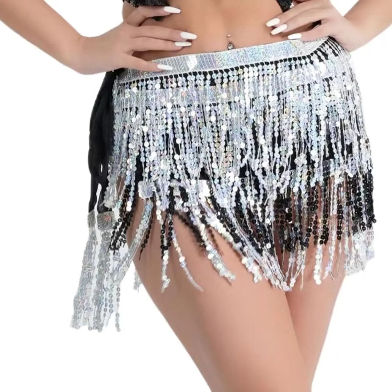 Women's Sexy Wrap Hip Scarf Sequined Tassel Waist Scarf Adult Female Belly Dance Dress Bandage Waist Chain Skirt