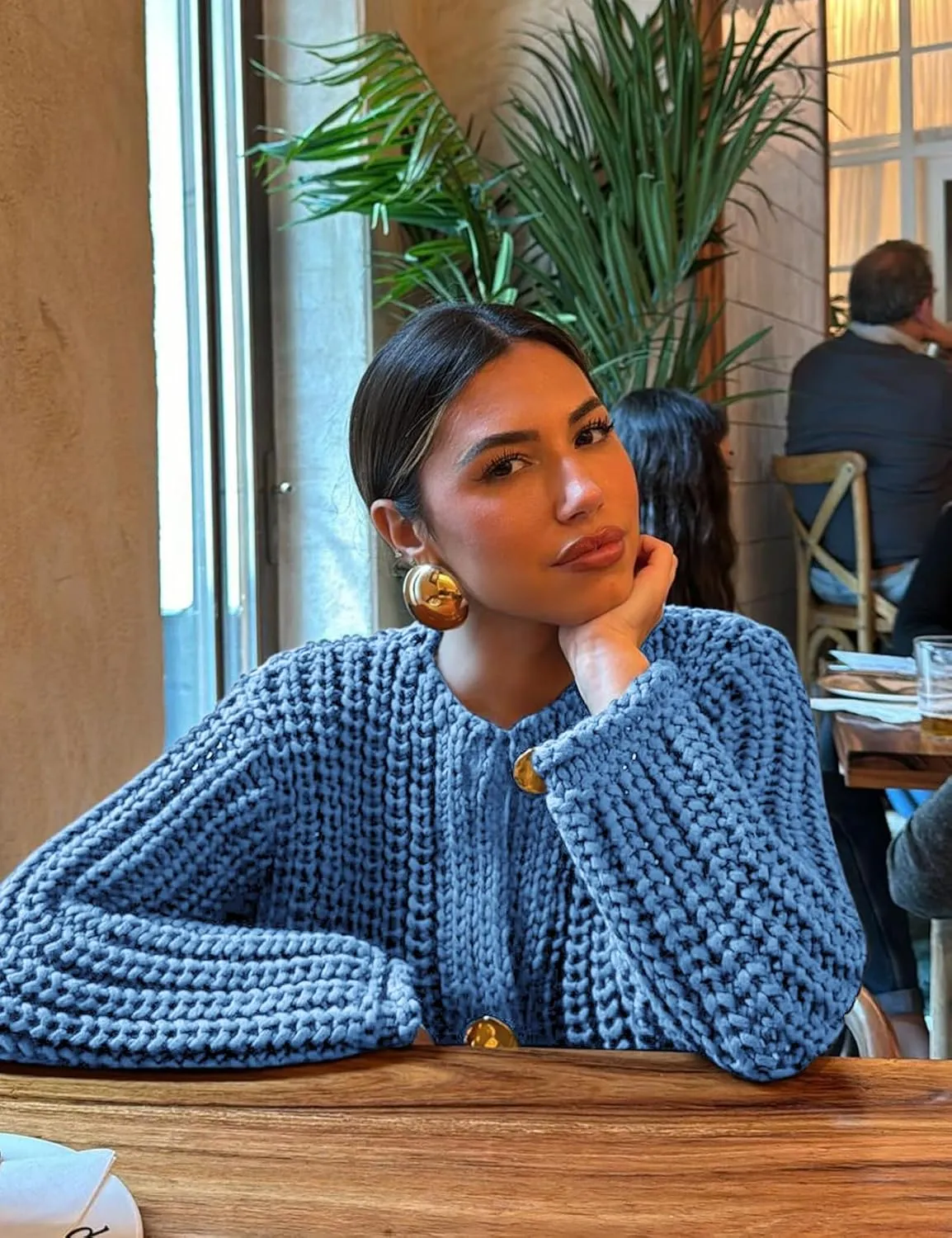 Wyeysyt Women's Cropped Cardigan Sweater Button Down Long Sleeve Chunky Knit Sweater Coat