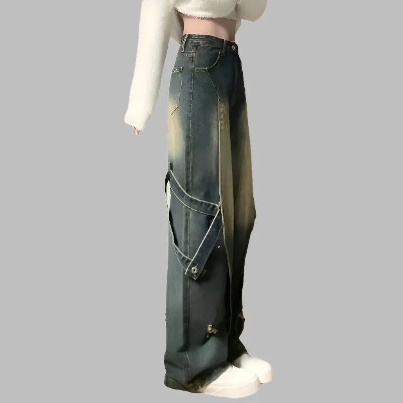 Y2K Wide Leg Acid Wash Jeans
