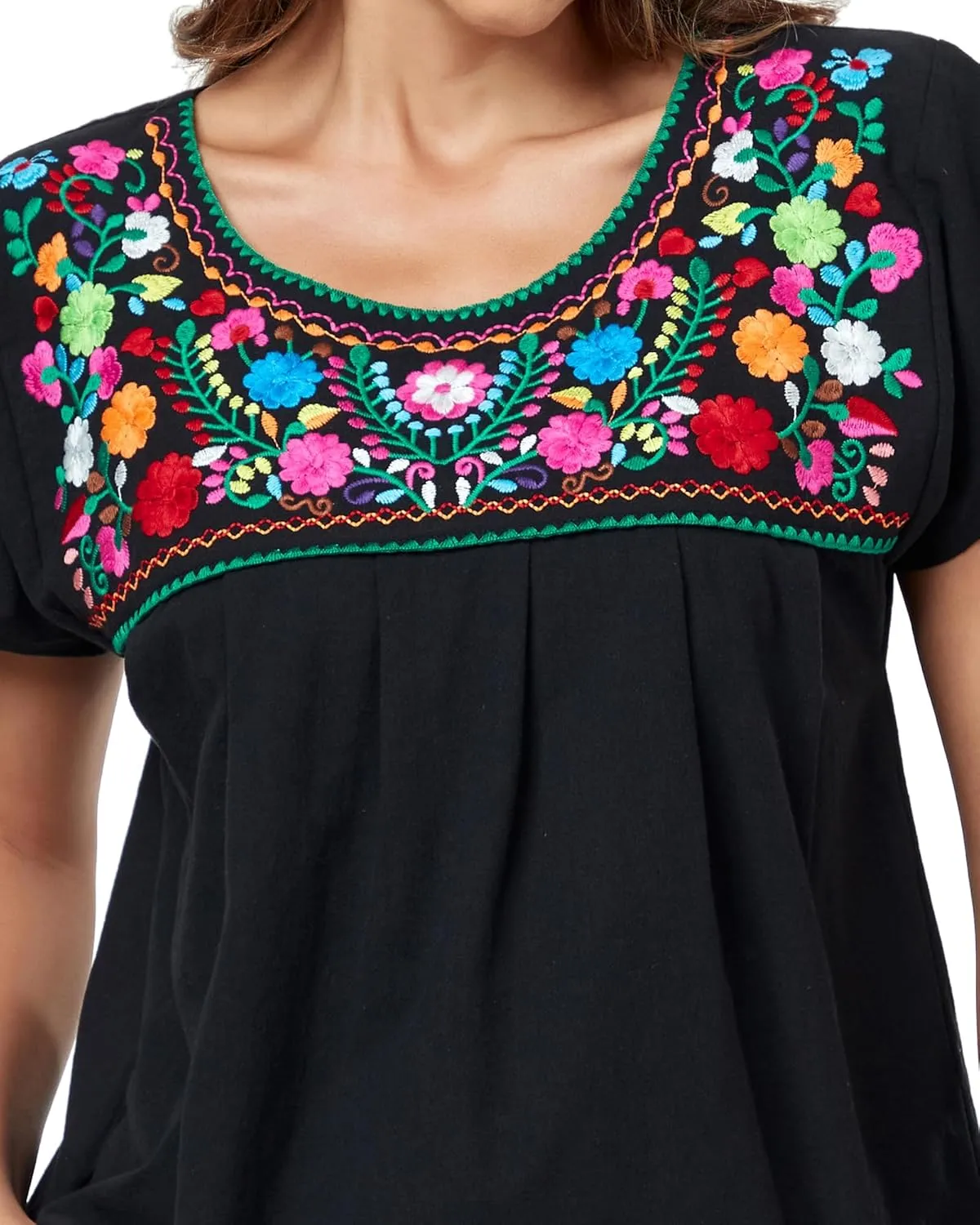 YZXDORWJ Embroidered Mexican Top for Women Peasant Blouse Mexico Summer Shirt Short Sleeve