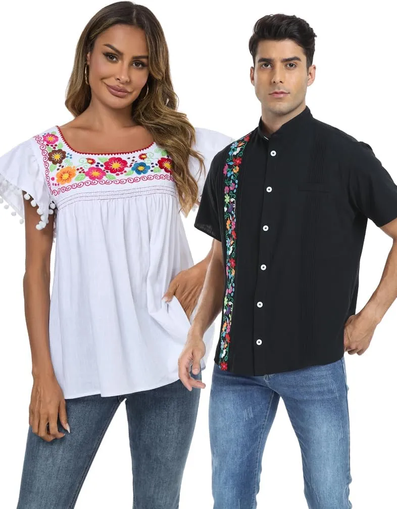 YZXDORWJ Embroidered Mexican Top for Women Peasant Blouse Mexico Summer Shirt Short Sleeve