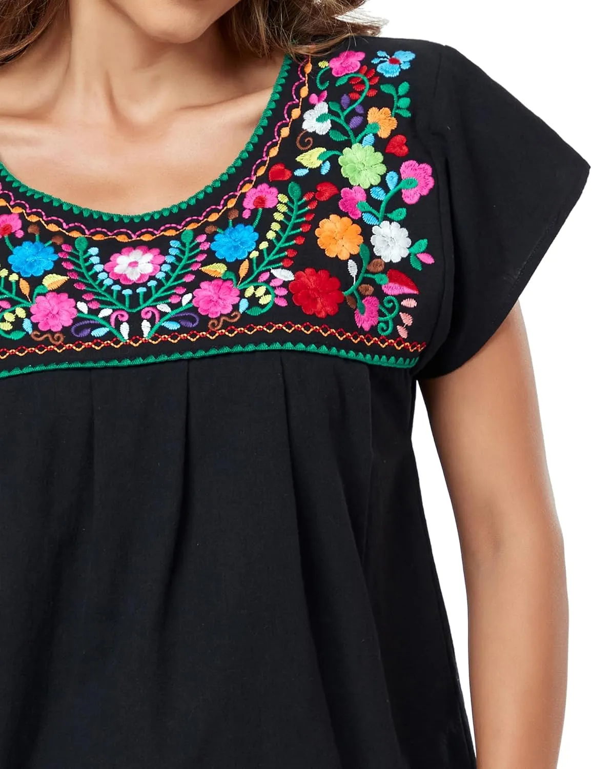YZXDORWJ Embroidered Mexican Top for Women Peasant Blouse Mexico Summer Shirt Short Sleeve