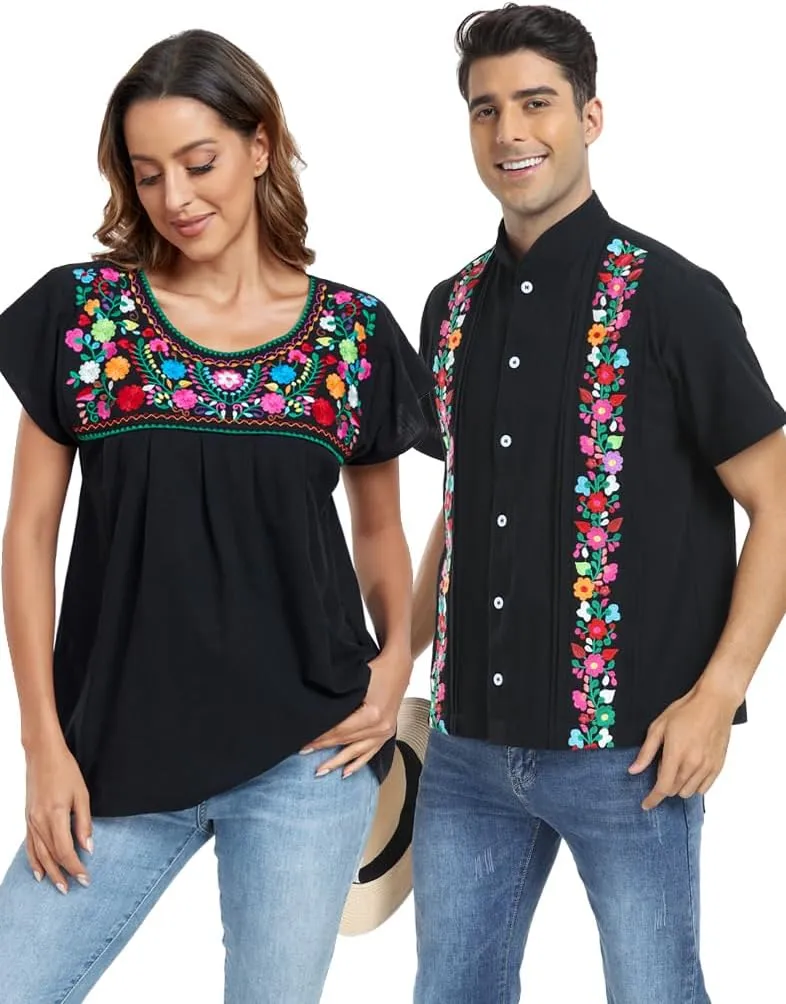 YZXDORWJ Embroidered Mexican Top for Women Peasant Blouse Mexico Summer Shirt Short Sleeve